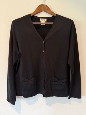 Vintage Talbots VNeck Black Cardigan Silk Blend Size XL Square Buttons